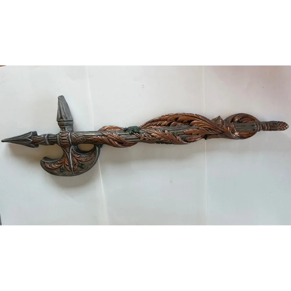 Chalk ware Plaster Decorator Sword‎ Axe Wall Hanging 1970s